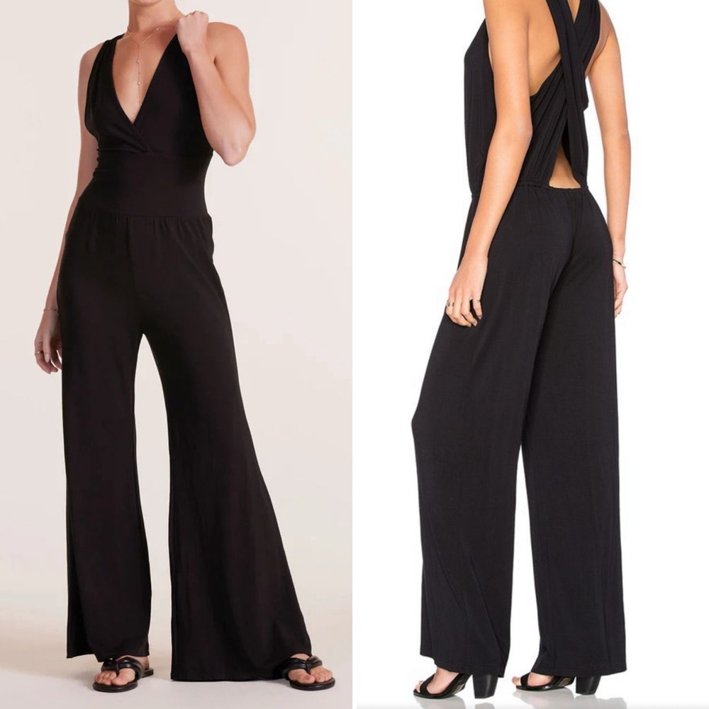 NEW BB DAKOTA x STEVE MADDEN REVOLVE OLLIE JUMPSUIT BLACK HALTER OPEN BACK HOT 💕